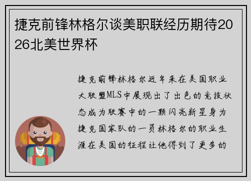 捷克前锋林格尔谈美职联经历期待2026北美世界杯